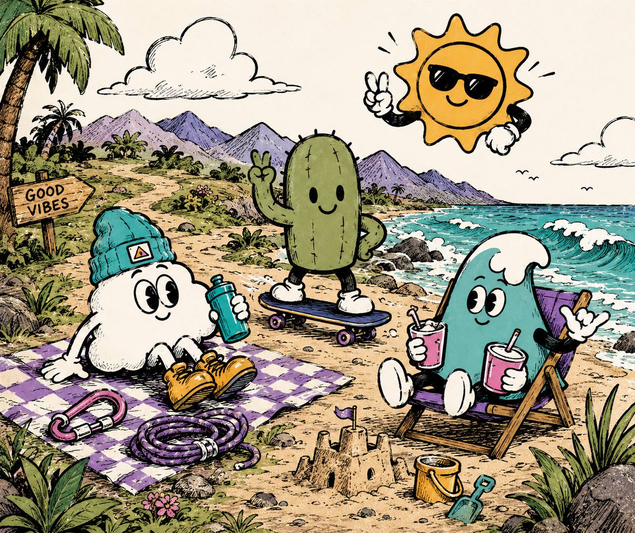 Rocky and friends on a good vibes beach adventure